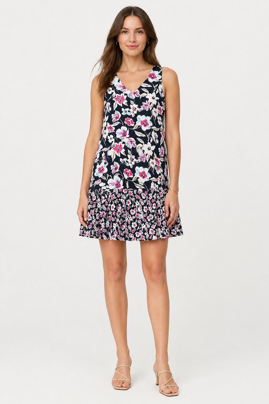 Banana Republic Floral Drop Waist Mini Shift Dress Womens 0 Navy Purple New